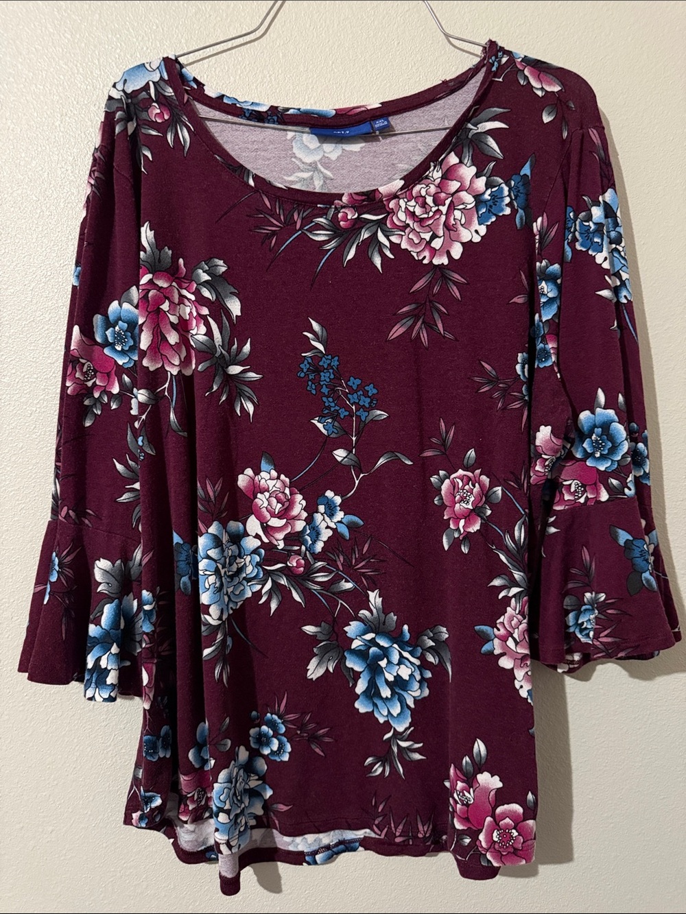 Apt. 9 Burgundy Floral Bell-Sleeve Top